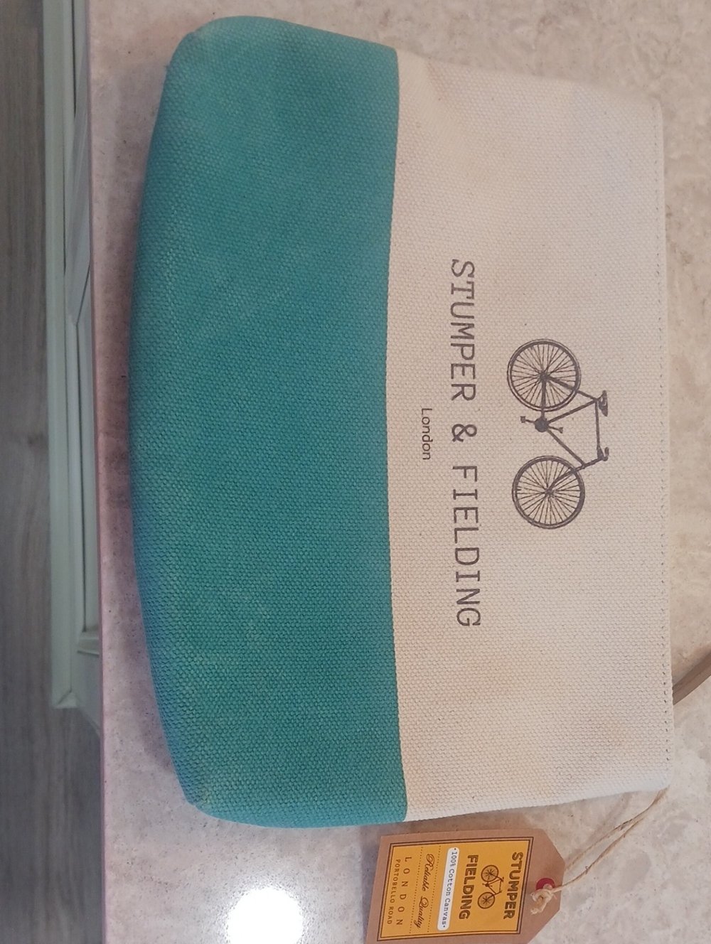 Teal and Cream Canvas Cosmetic Pouch